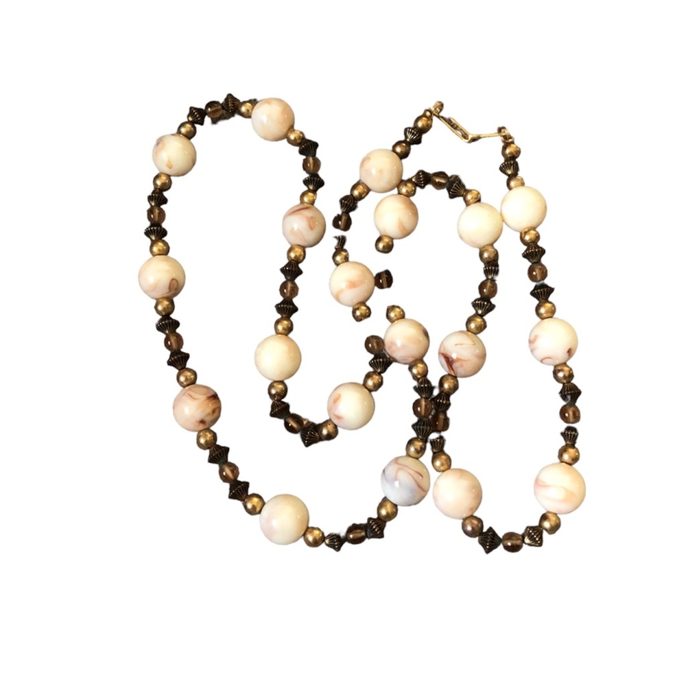 V.A. Brown Cream Beaded Vintage Necklace